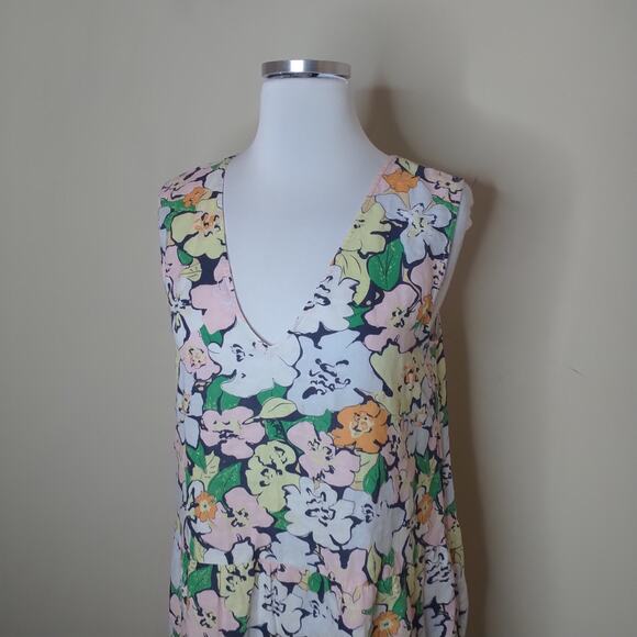 Jake's Floral Dress Linen Cotton Pockets Sleeveless - Picture 4 of 10